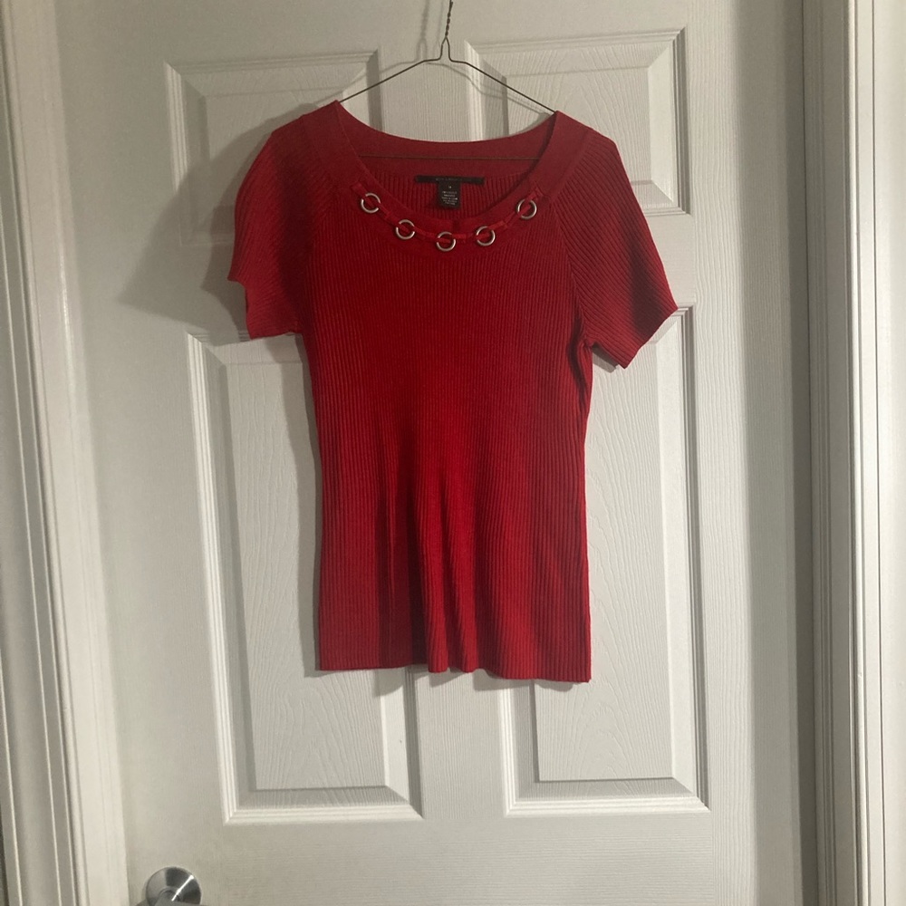 88th & Madison Short Sleeve Red Ribbed Sweater, Size M